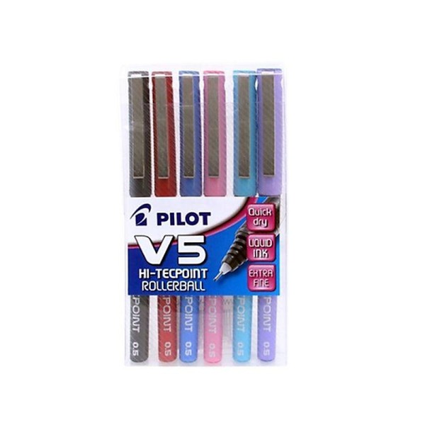 Pilot V5 Stylo roller Assortiment de couleurs Pochette de 6 (Import Royaume Uni) - Photo n°1