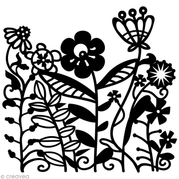 Pochoir inversé silhouette - Parterre de fleurs - 15 x 15 cm - Photo n°1