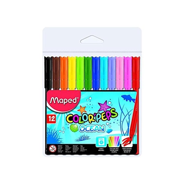 Maped Color'Peps Ocean stylos avec pochette plastique-Couleurs assorties-Lot de 12 - Photo n°1