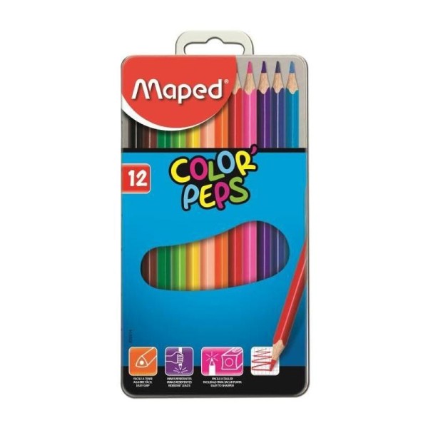 MAPED Boîte Métal de 12 Crayons de Couleur Color'peps - Photo n°1