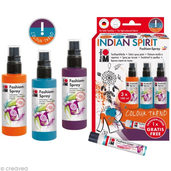 Kit peinture textile Fashion spray - Assortiment Indian Spirit - 3 x 100 ml - Photo n°2