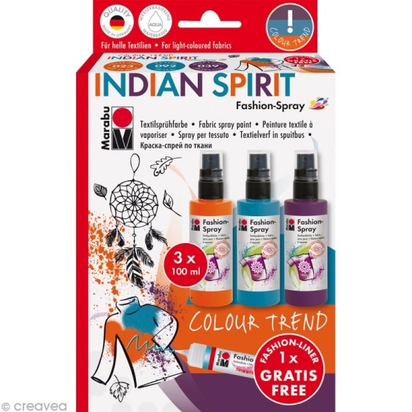 Kit peinture textile Fashion spray - Assortiment Indian Spirit - 3 x 100 ml - Photo n°1