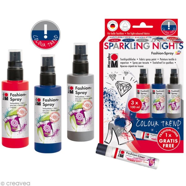 Kit peinture textile Fashion spray - Assortiment Sparkling nights - 3 x 100 ml - Photo n°2