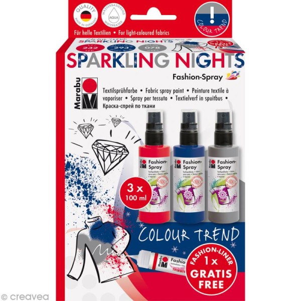 Kit peinture textile Fashion spray - Assortiment Sparkling nights - 3 x 100 ml - Photo n°1