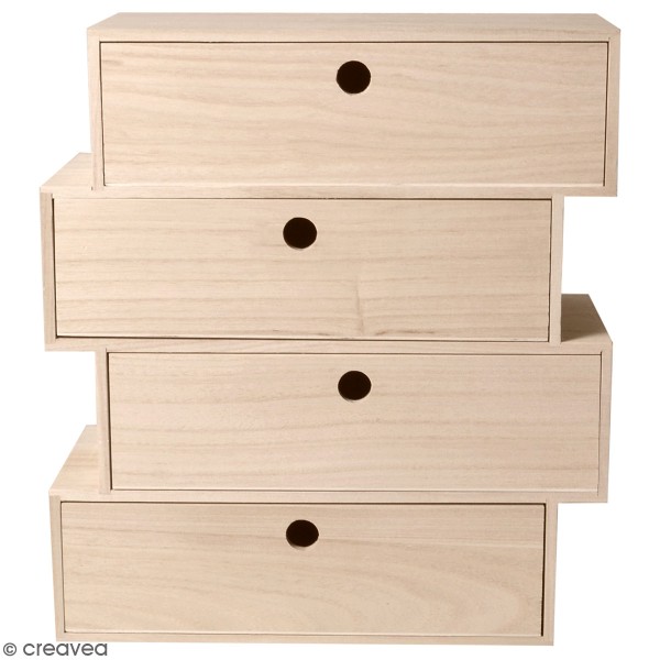 Meuble à tiroirs en bois brut - Asymétrique - 34 x 15 x 38 cm - Photo n°1