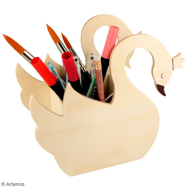 Pot à crayons Cygne en bois à décorer - Lovely Swan - 20,5 x 10,5 x 18 cm - Photo n°2