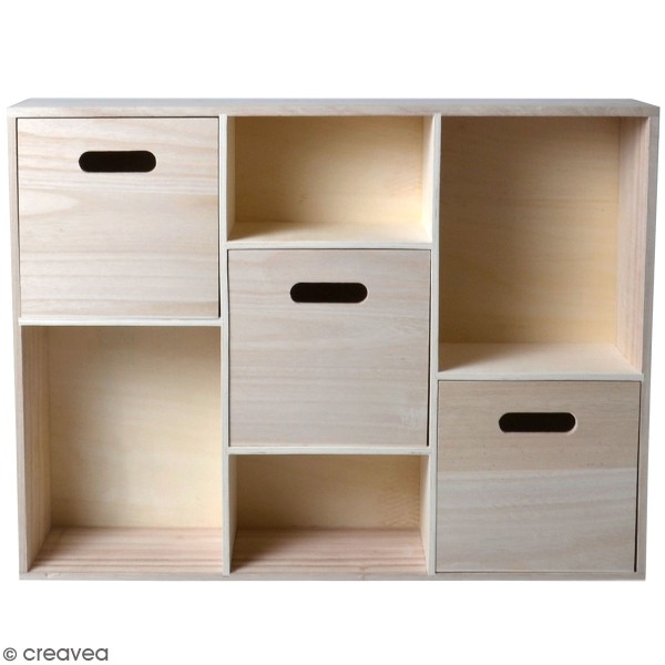 Meuble à tiroirs en bois brut - 7 compartiments - 58 x 44 x 18 cm - Photo n°1