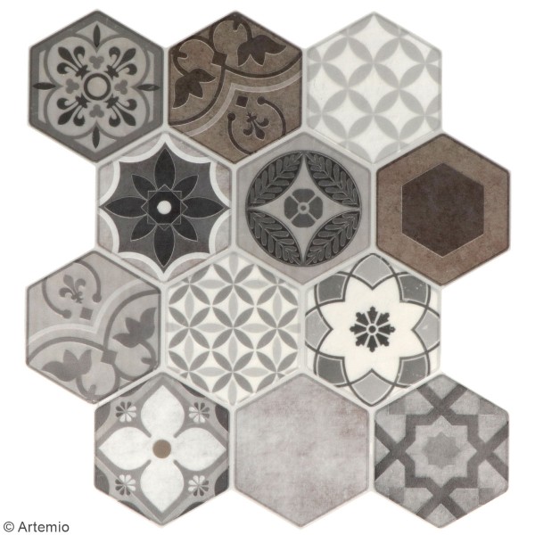 Stickers carreaux de ciment hexagonaux - Gris - 24 carreaux - Photo n°2