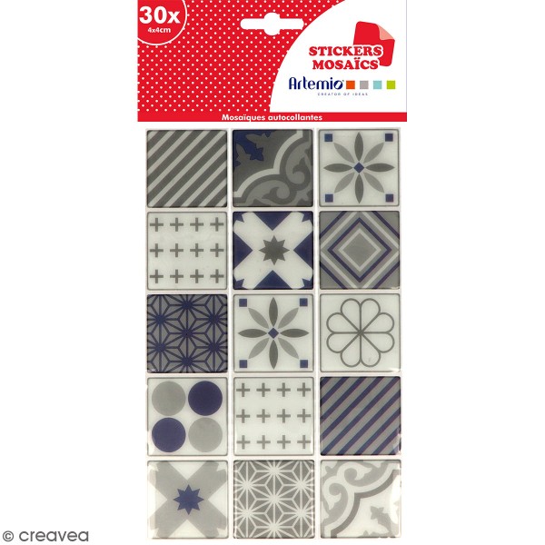 Stickers carreaux de ciment 4 cm - Gris - 30 carreaux - Photo n°1
