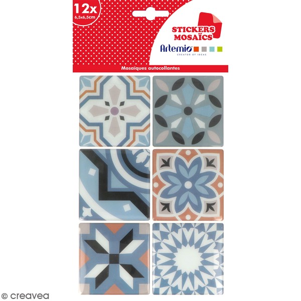 Stickers carreaux de ciment 6,5 cm - Gris - 12 carreaux - Photo n°1