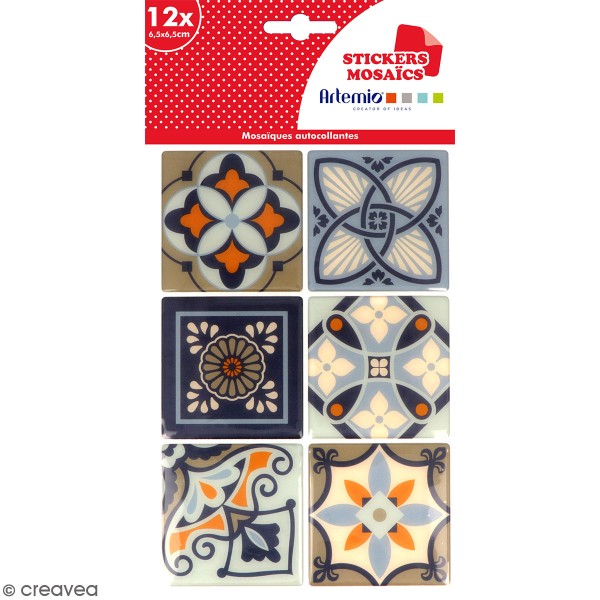 Stickers carreaux de ciment 6,5 cm - Bleu - 12 carreaux - Photo n°1