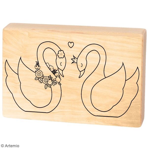 Tampon Bois Lovely Swan Artemio - Couple de cygnes - 4,5 x 7 cm - Photo n°2