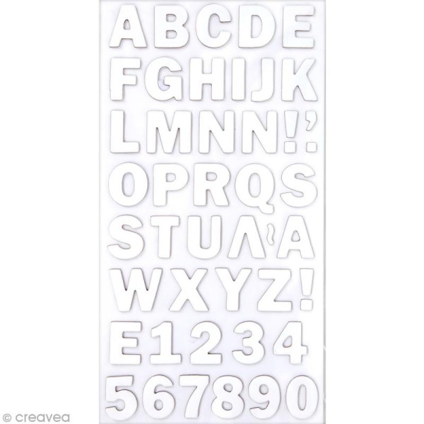 Stickers Alphabet & Chiffres en Carton Blanc - 2 mm - 88 pcs - Photo n°1