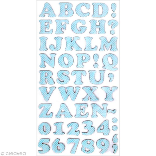 Stickers Alphabet & Chiffres en Carton Bleu ciel - 2 mm - 99 pcs - Photo n°1
