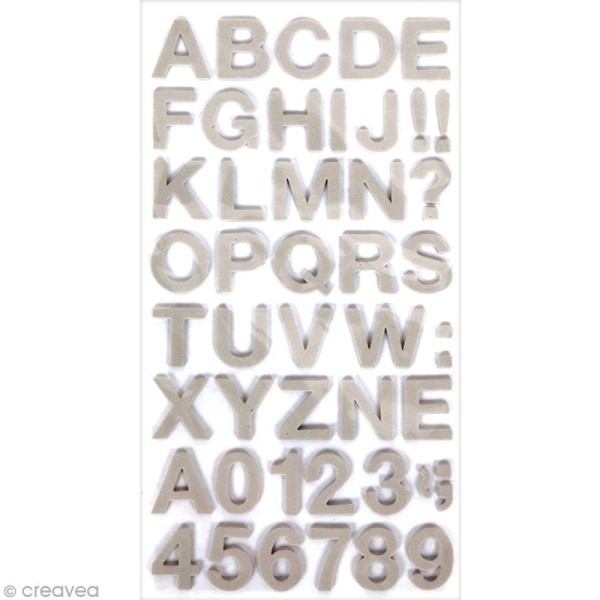 Stickers Alphabet & Chiffres en Mousse Gris - 3 mm - 104 pcs - Photo n°1