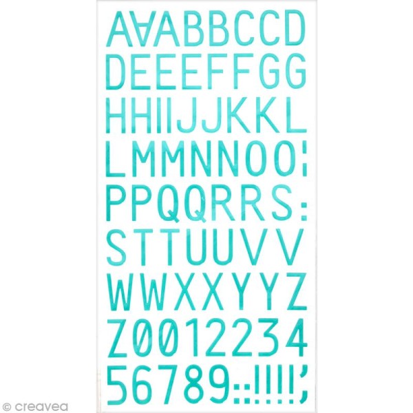 Stickers Alphabet & Chiffres en Résine Bleu turquoise - 0,1 mm - 150 pcs - Photo n°1