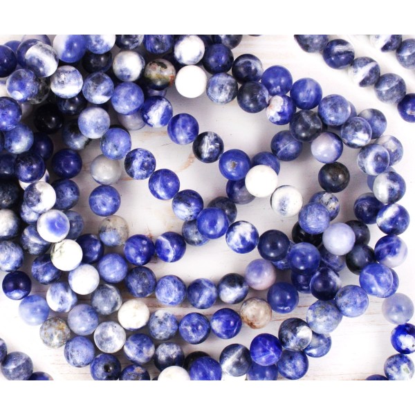 12pcs Sodalite Pierre Bleu Blanc pierre Naturelle Lisse Ronde Perles de Pierre de 8mm - Photo n°1