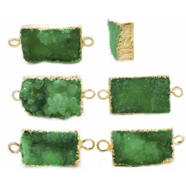 1pc Olivine Cristal Vert Naturel Druzy de Glace Quartz Agate Pierre Plaqué Or Rectangle de la Barre - Photo n°1