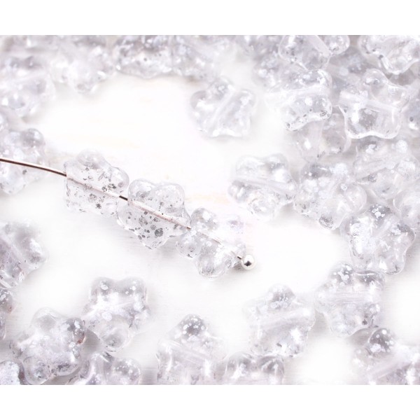 40pcs Cristal Picasso en terre Cuite Silver Rain Repéré Plat Star de Verre tchèque Perles de 8mm - Photo n°1