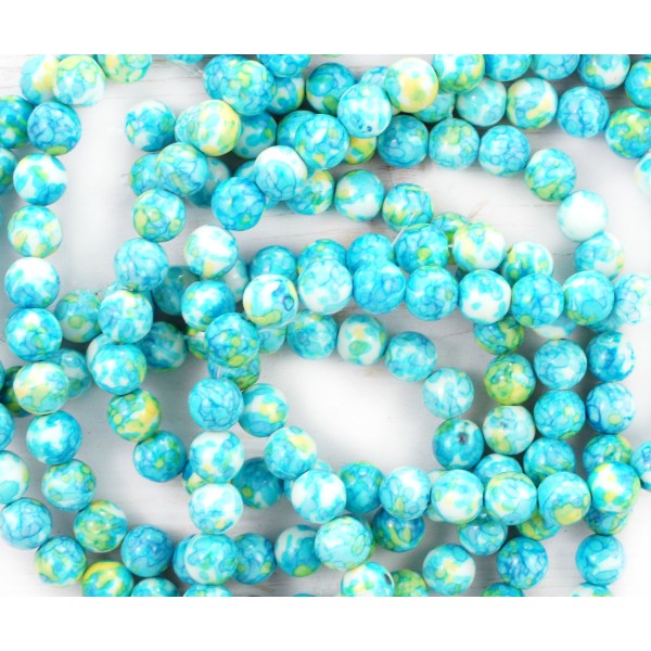 12pcs Jaune Bleu Pluie de Fleur en Pierre Naturelle pierre Gemme Lisse Ronde Perles de Pierre de 8mm - Photo n°1