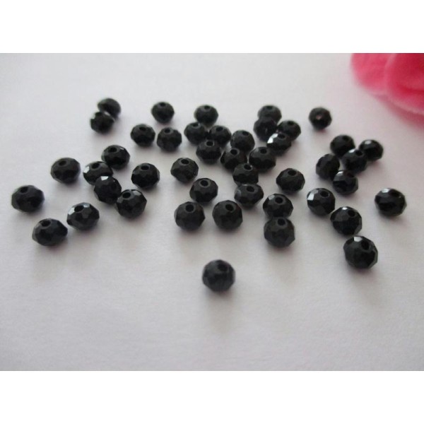 Lot de 50 perles en verre à  facette noire 3 mm - Photo n°1
