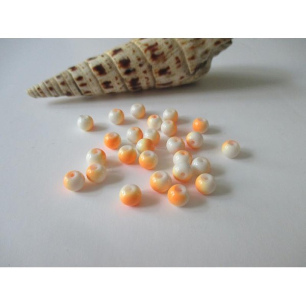 Lot de 50 perles bicolore blanc orange 6 mm - Photo n°1