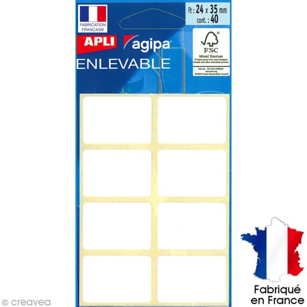Stickers étiquettes Rectangulaires Blanc - 2,4 x 3,5 cm - 40 pcs - Photo n°1