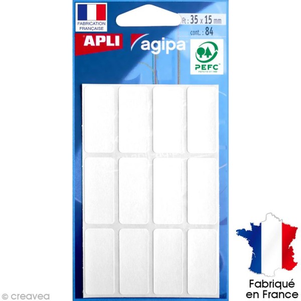 Stickers étiquettes Rectangulaires Blanc - 3,5 x 1,5 cm - 84 pcs - Photo n°1