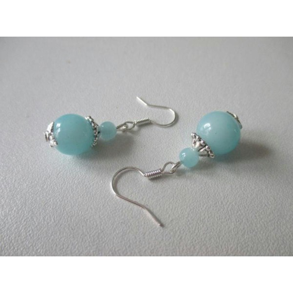 Kit boucles d'oreilles perle bleue imitation jade - Photo n°1
