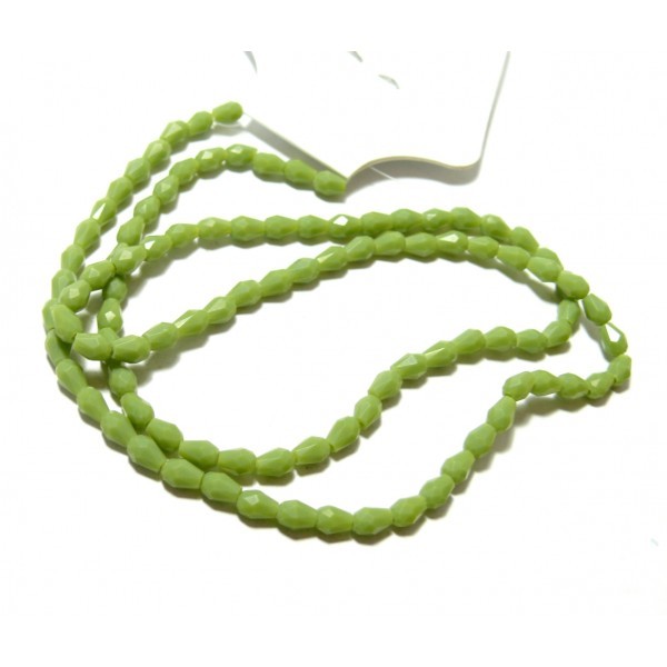 1 fil d'environ 100 perles à facettes Mini Goutte en verre 5x3mm Vert Olive H114221 - Photo n°1