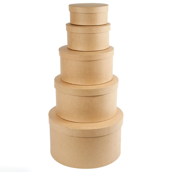 Assortiment de Boîtes gigognes rondes à couvercle - Kraft - 16,5 à 35,5 cm - 5 pcs - Photo n°1