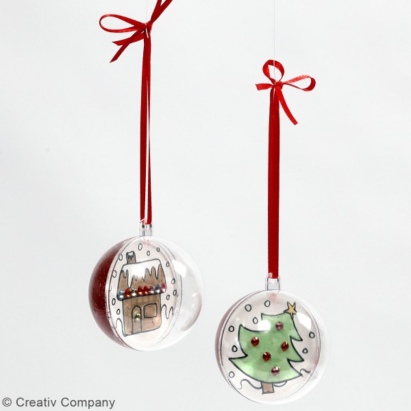 Kit boules de Noël décoratives - Boules rondes et coeur - 6 pcs - Photo n°2