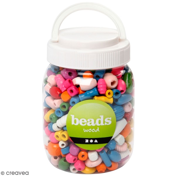 Assortiment Perles en bois - Multicolore - 115 g - Photo n°1