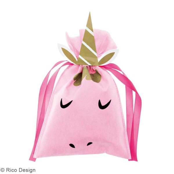Petit Sac Cadeau en tissu Rose - Licorne - 20 x 30 cm - Photo n°1