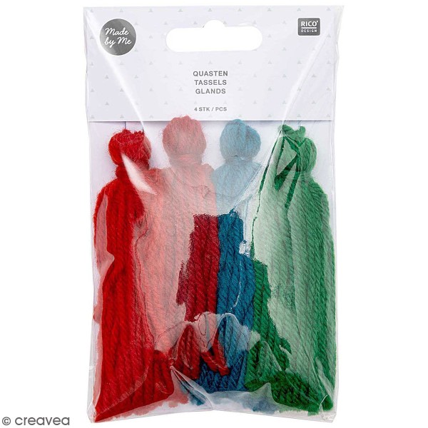 Set de pompons glands en laine - Rouge et vert - 9,5 cm - 4 pcs - Photo n°1