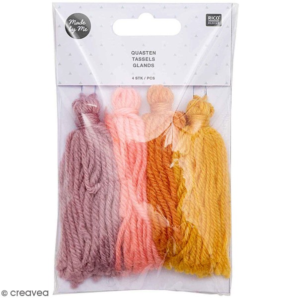Set de pompons glands en laine - Coucher de soleil - 9,5 cm - 4 pcs - Photo n°1