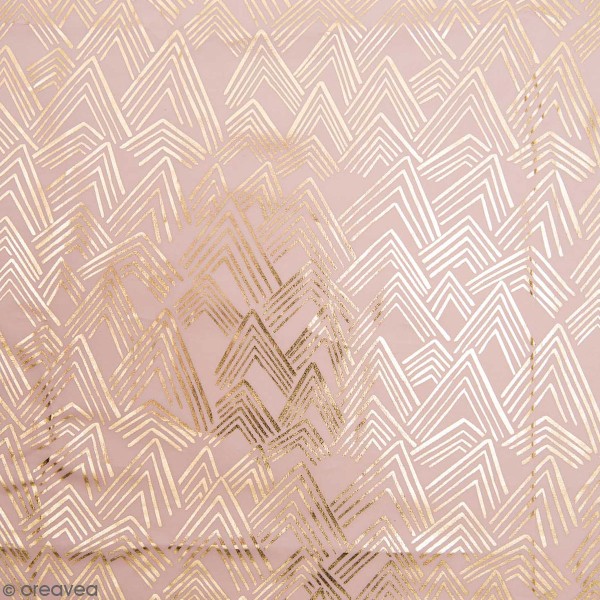 Coupon de Toile coton Made by me - Montagnes hot foil - Fond rose - 50 x 140 cm - Photo n°1