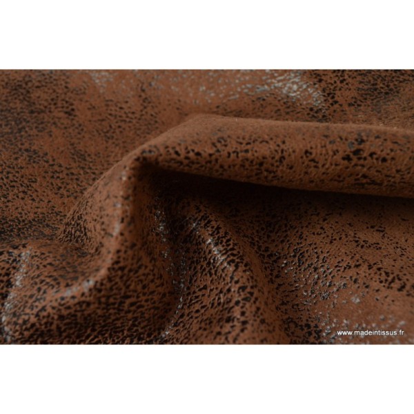 Tissu Faux cuir aspect vieilli marron - Photo n°2
