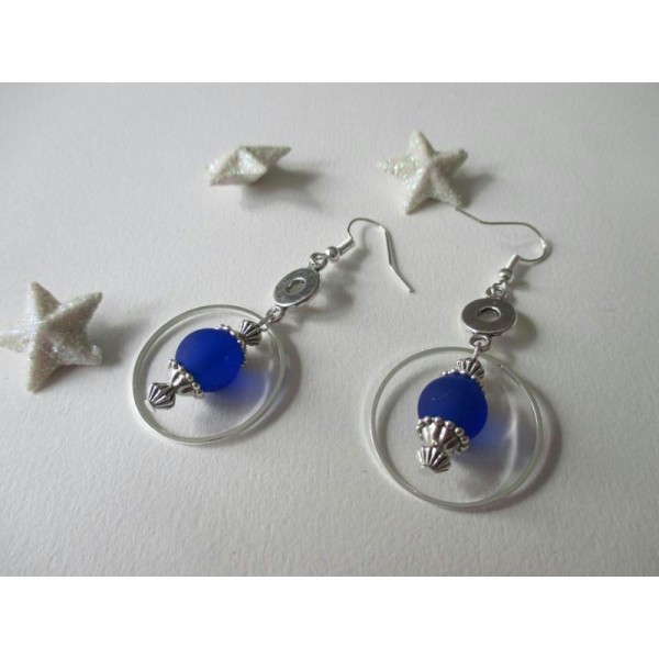 Kit boucles d'oreilles perles bleu nuit et apprêt argenté - Photo n°1
