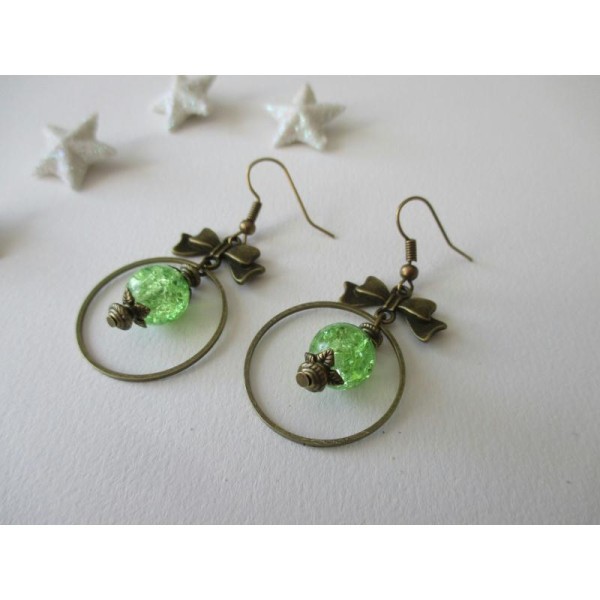 Kit boucles d'oreilles perles vertes et anneaux bronze - Photo n°1