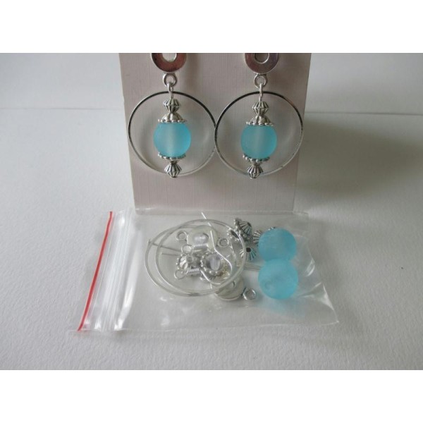 Kit boucles d'oreilles perles bleue et anneaux argenté - Photo n°2