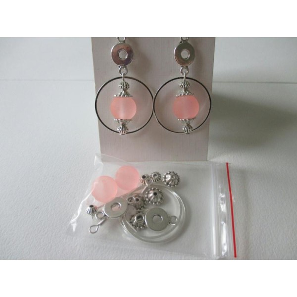 Kit boucles d'oreilles perle rose et anneaux argenté - Photo n°2