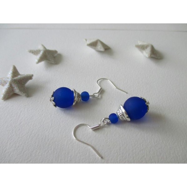 Kit boucles d'oreilles perles bleu nuit - Photo n°1