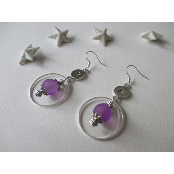 Kit boucles d'oreilles perle violet givrée - Photo n°1
