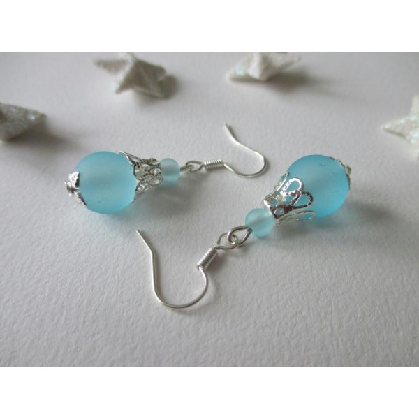 Kit boucles d'oreilles perle givrée bleu ciel - Photo n°1