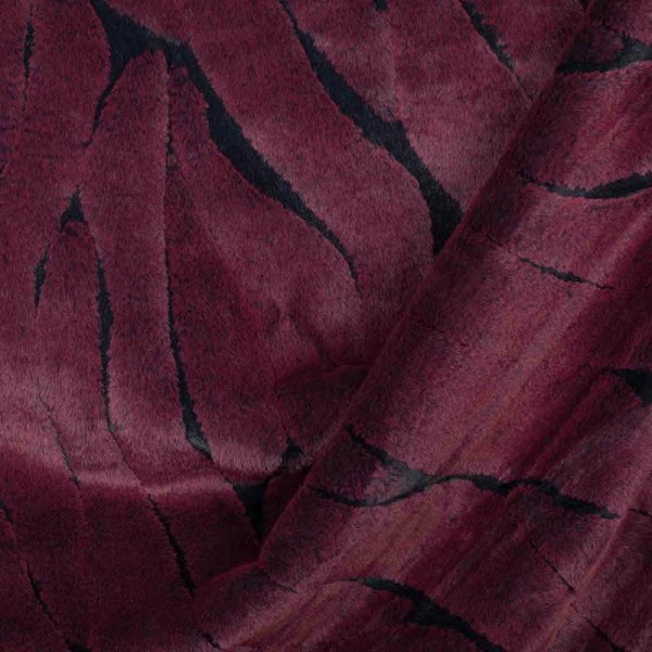 Tissu fausse fourrure de luxe bicolore - Bordeaux & noir - Photo n°1
