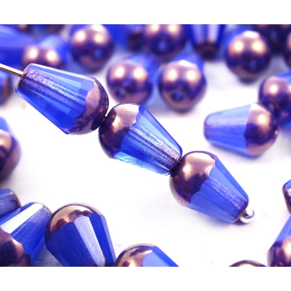 20pcs Opale Bleu de Bronze de la Poire à Facettes Feu Poli Larme de Verre tchèque Perles de 8mm x 6m - Photo n°1