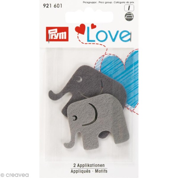 Eléphants en feutrine thermocollante Prym Love - Gris argent - 2 pcs - Photo n°1