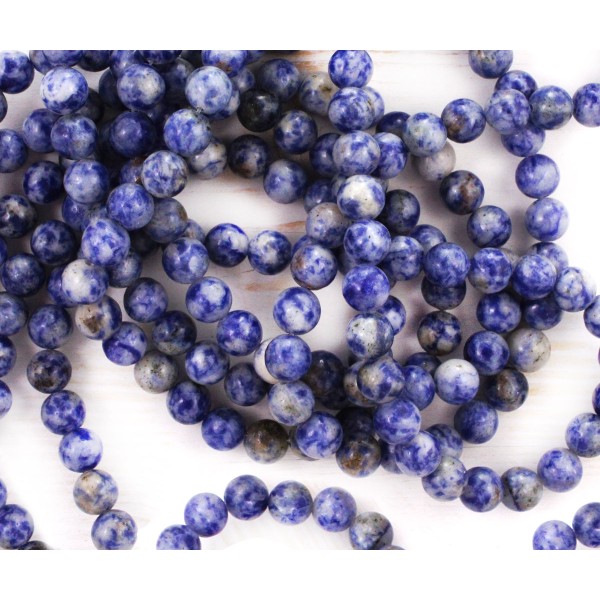 12pcs Tache Bleue Pierre de Jaspe Bleu Blanc pierre Naturelle Lisse Ronde Perles de Pierre de 8mm - Photo n°1