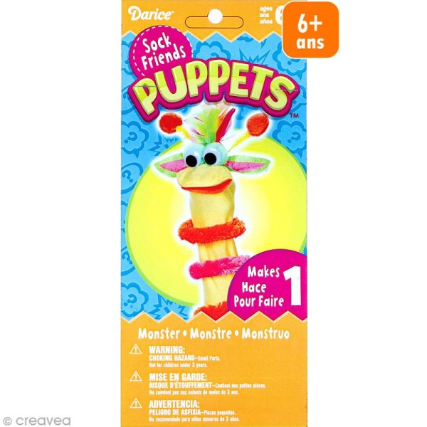 Kit marionnette à main à fabriquer - Sock friends Puppets - Monstre jaune - Photo n°1